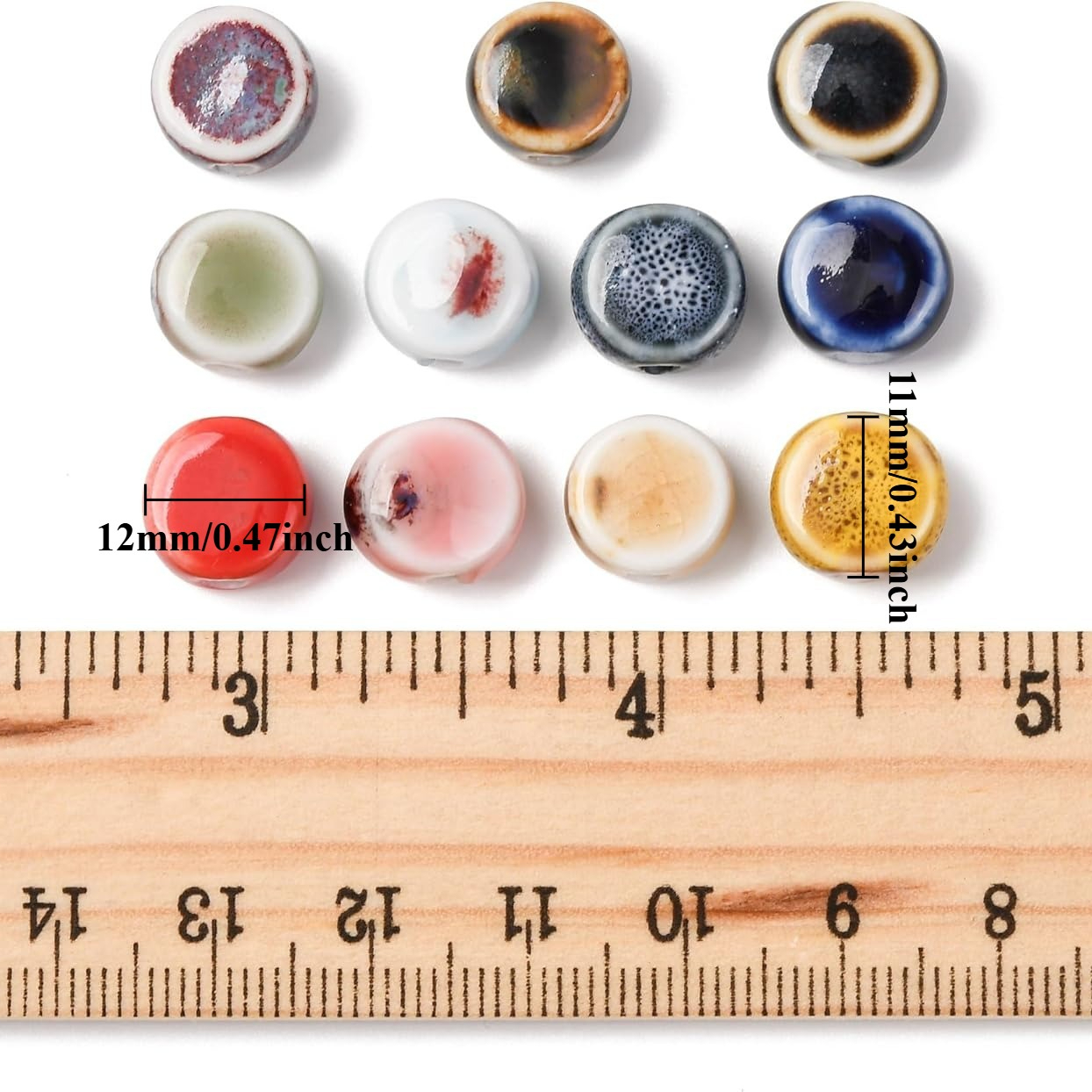 10pcs Hand Glazed Colored Ceramic Beads for DIY Projects